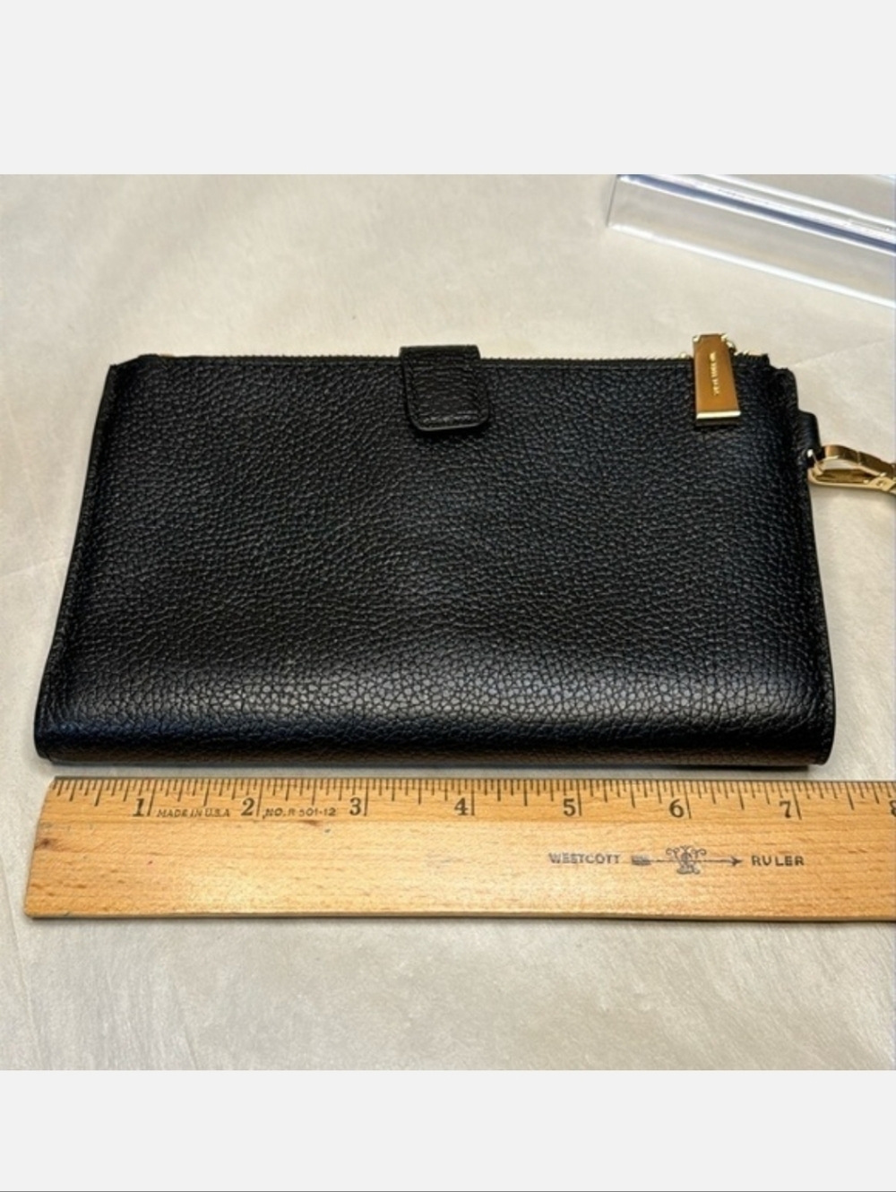 Michael Kors Jet Set Adele Black Leather Double Zip Wallet with Gold Hardware - Picture 5 of 8